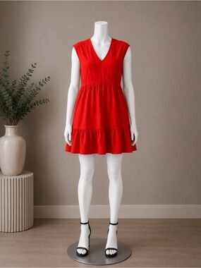 Red V-Neck Tiered Mini Dress - Brand